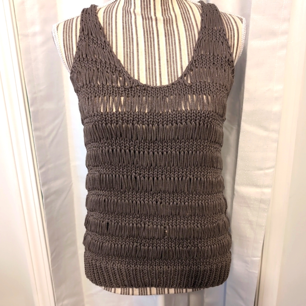 NEW‎ Philosophy Open Weave Crochet Gray Sparkle Sleeveless Bohemian XS Cottage